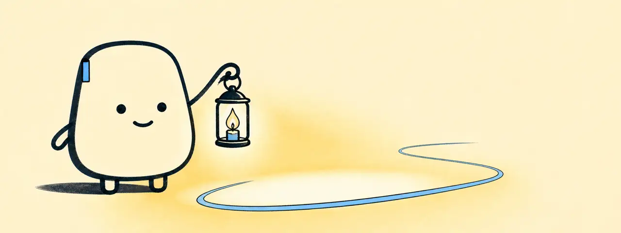 A lantern beside a clear current line for account help.